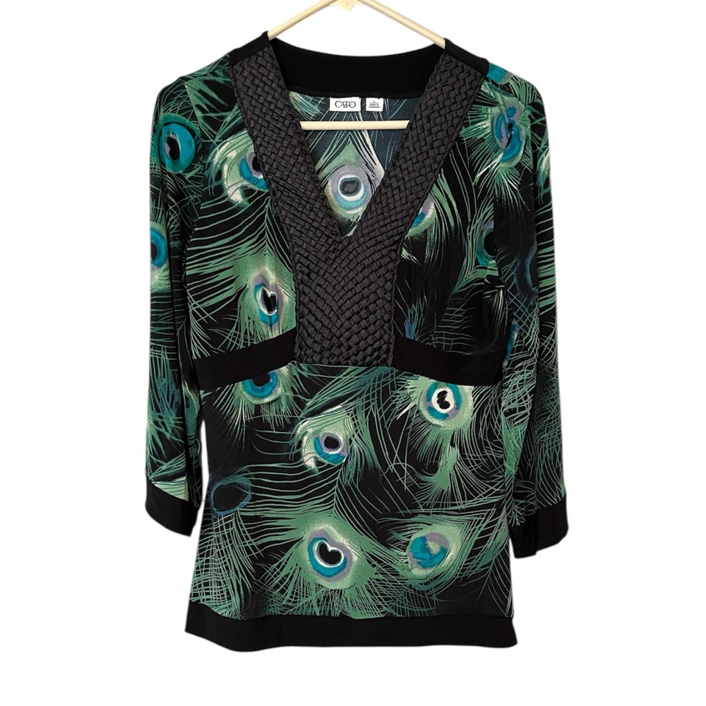 Cato Women’s Top Peacock Print Braided Chest Size L Fairycore Whimsigoth Goth